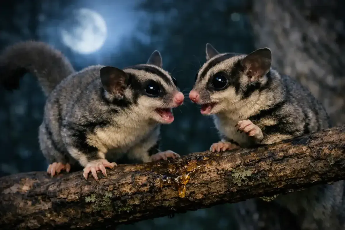 Sugar Gliders Communicating In The Forest