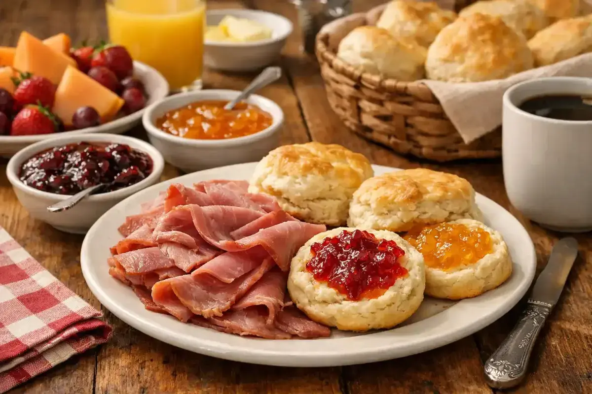 Thinly Sliced Smithfield Ham with Fresh Biscuits