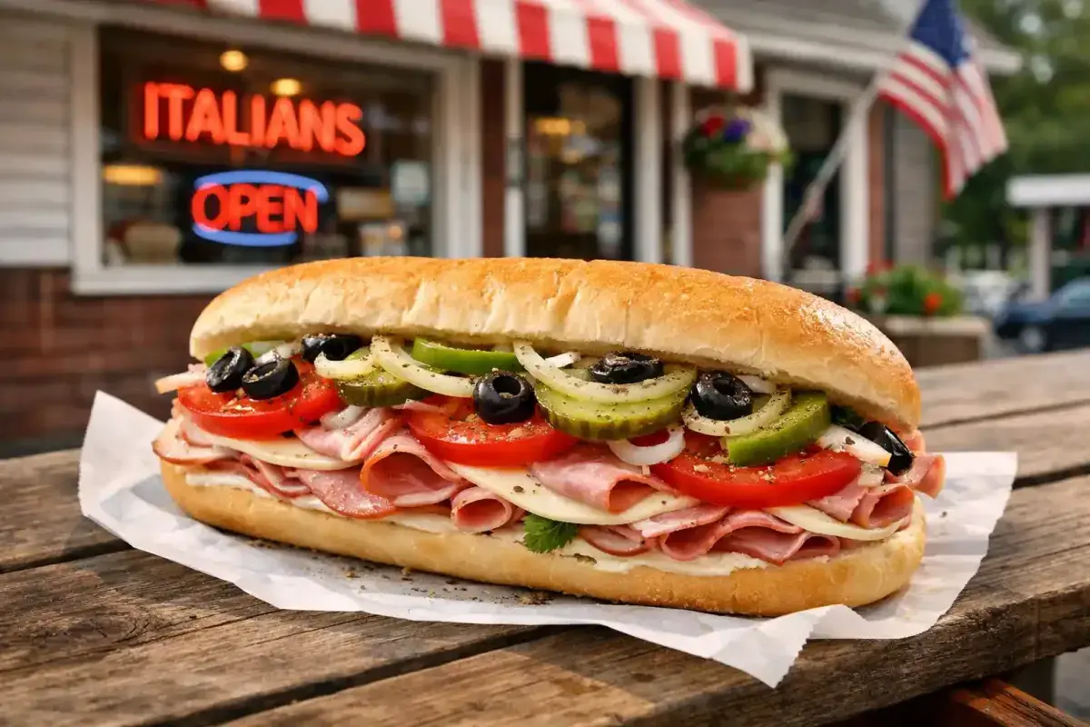 Traditional Maine Italian sandwich with fresh vegetables