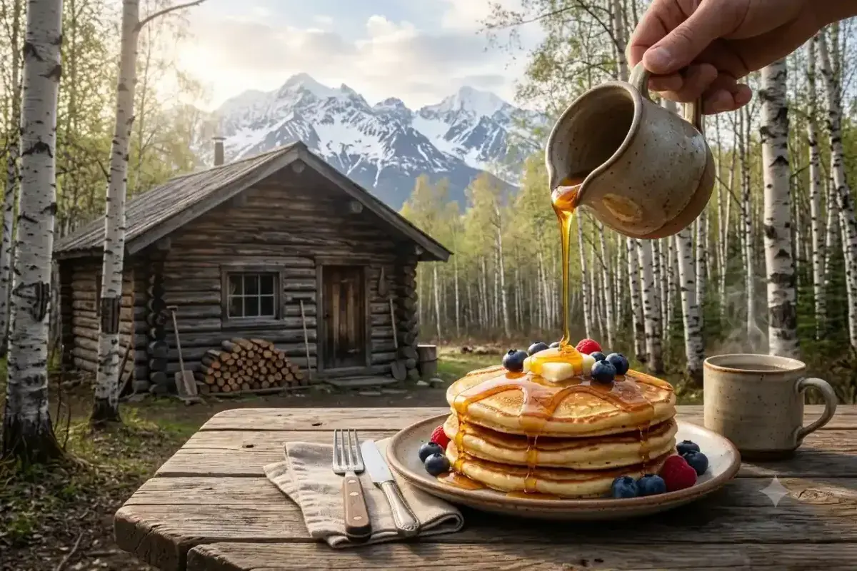 Alaska Birch Syrup on Fresh Pancakes