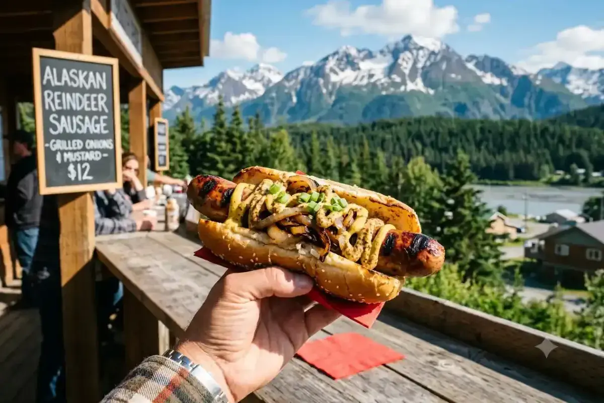  Alaska Reindeer Sausage at Outdoor Food Stand