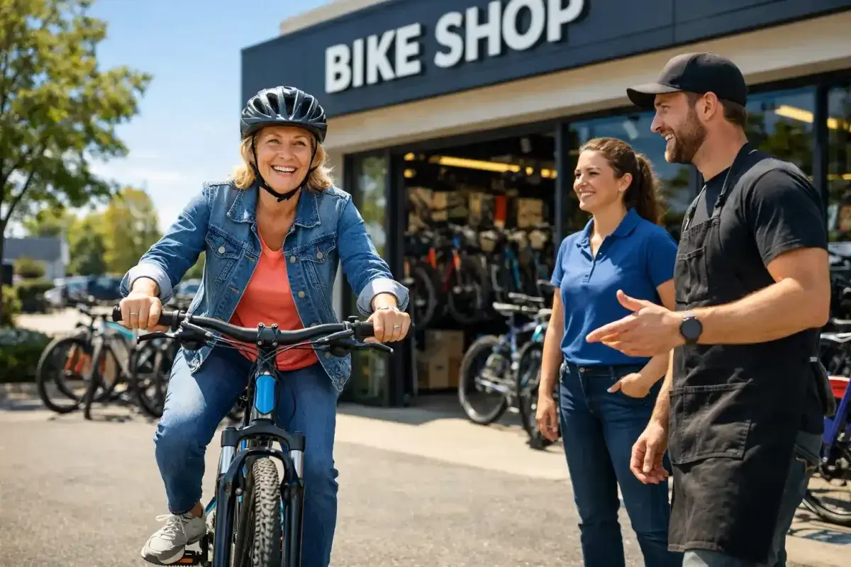 Customer Test Riding a New Bicycle