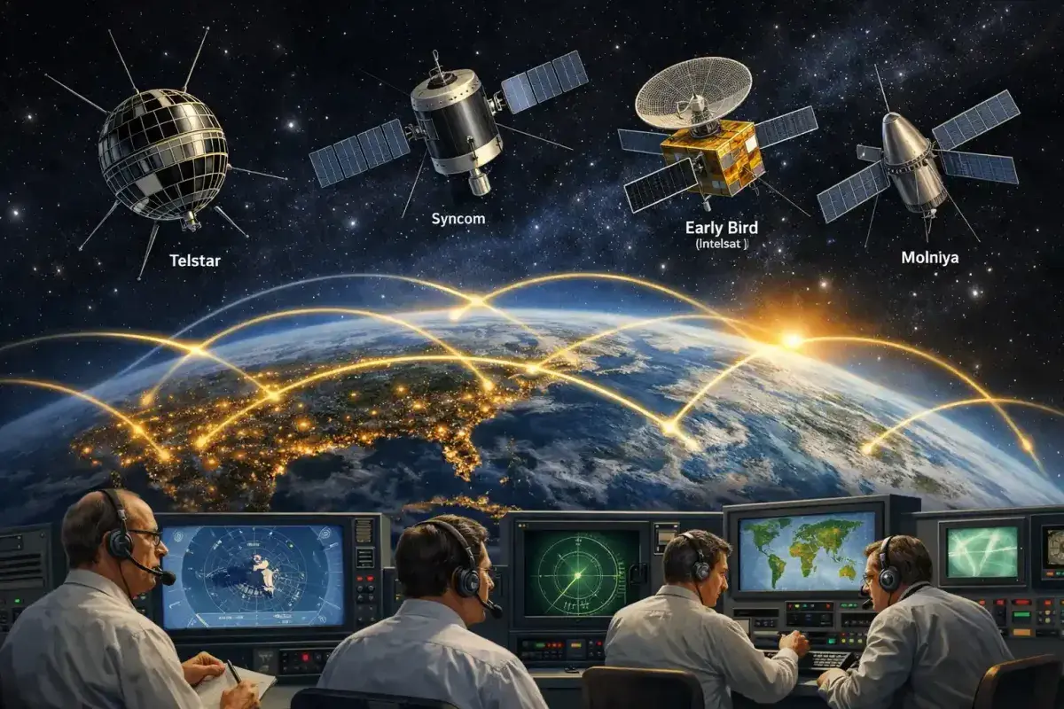 Early low Earth orbit satellites representing the beginning of global communications