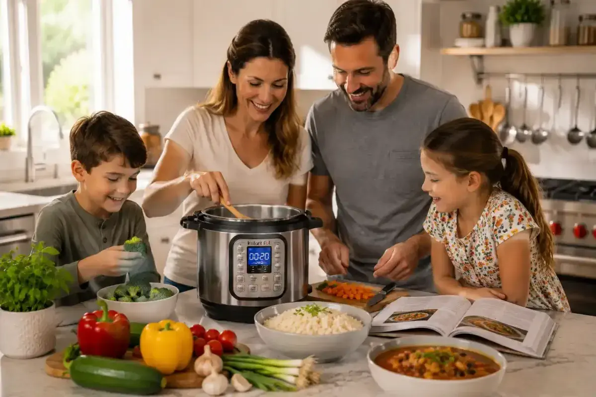 Family enjoying home cooking with an Instant Pot