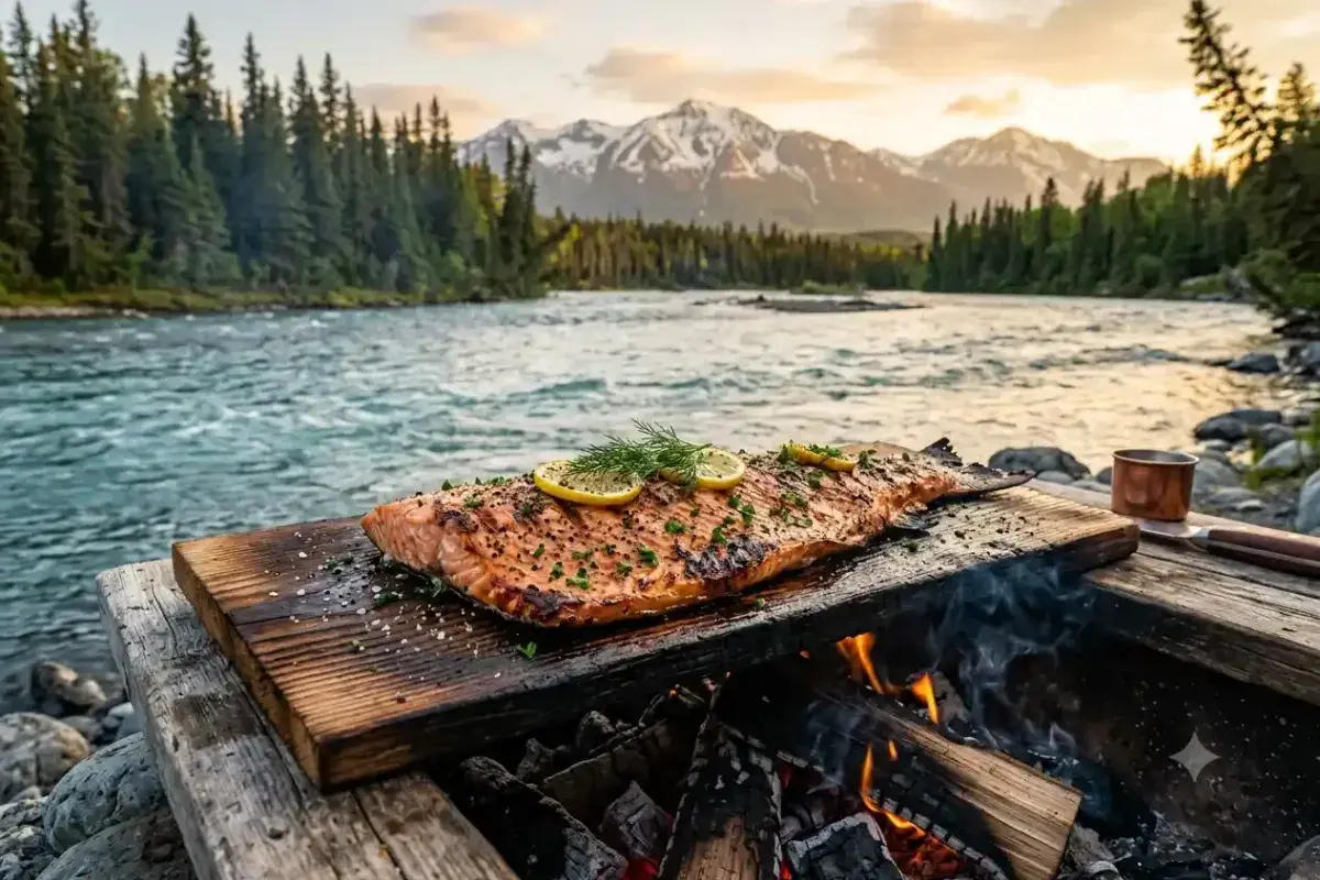 Fresh Wild Alaska King Salmon on Cedar Plank