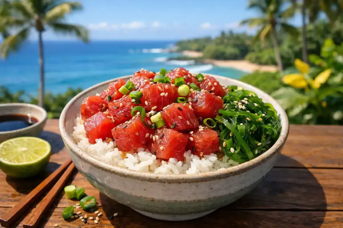 Fresh ahi poke bowl served in Hawaii