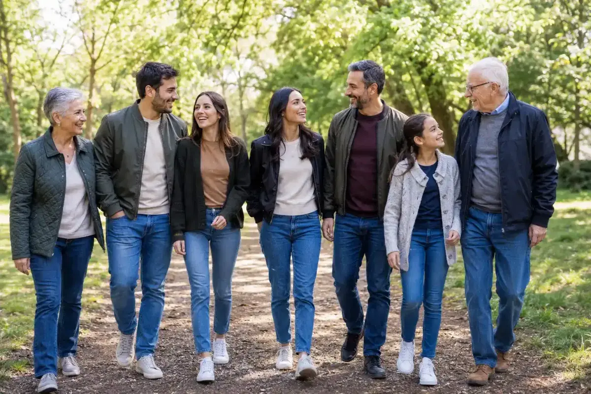 Family enjoying a healthy social walk together