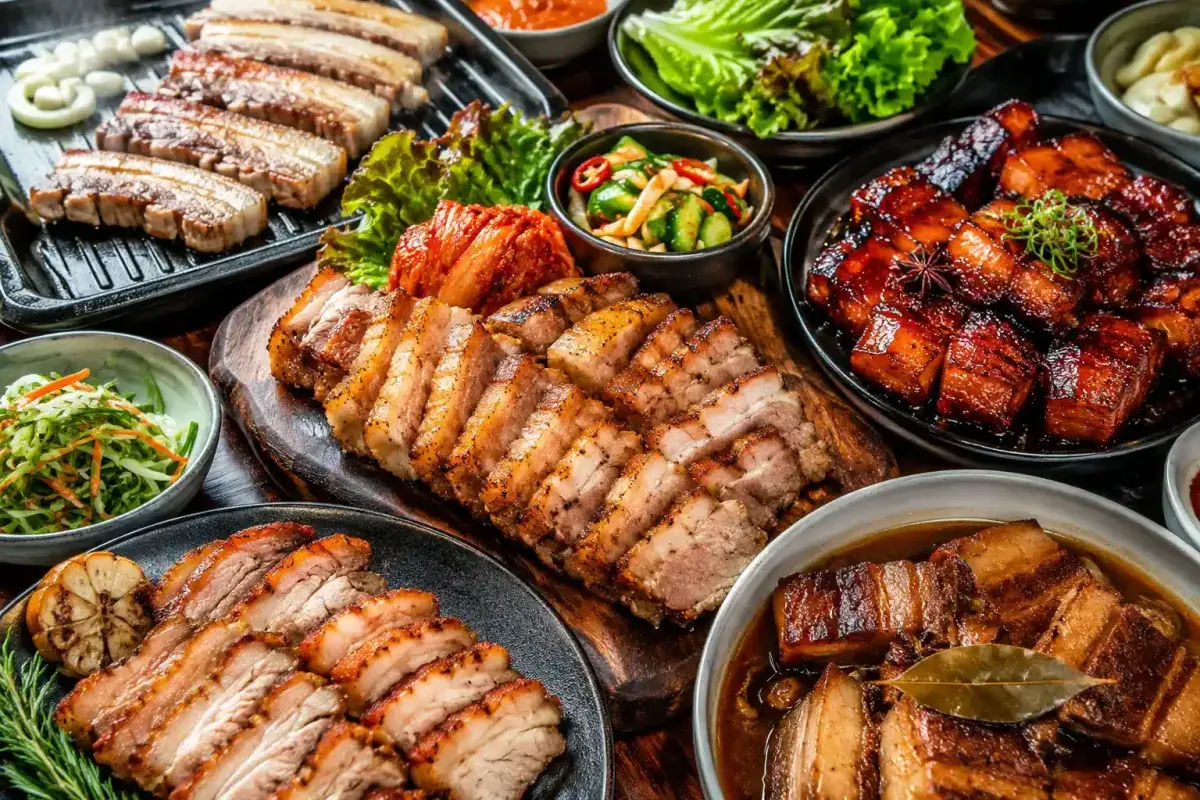 International pork belly dishes from different cuisines