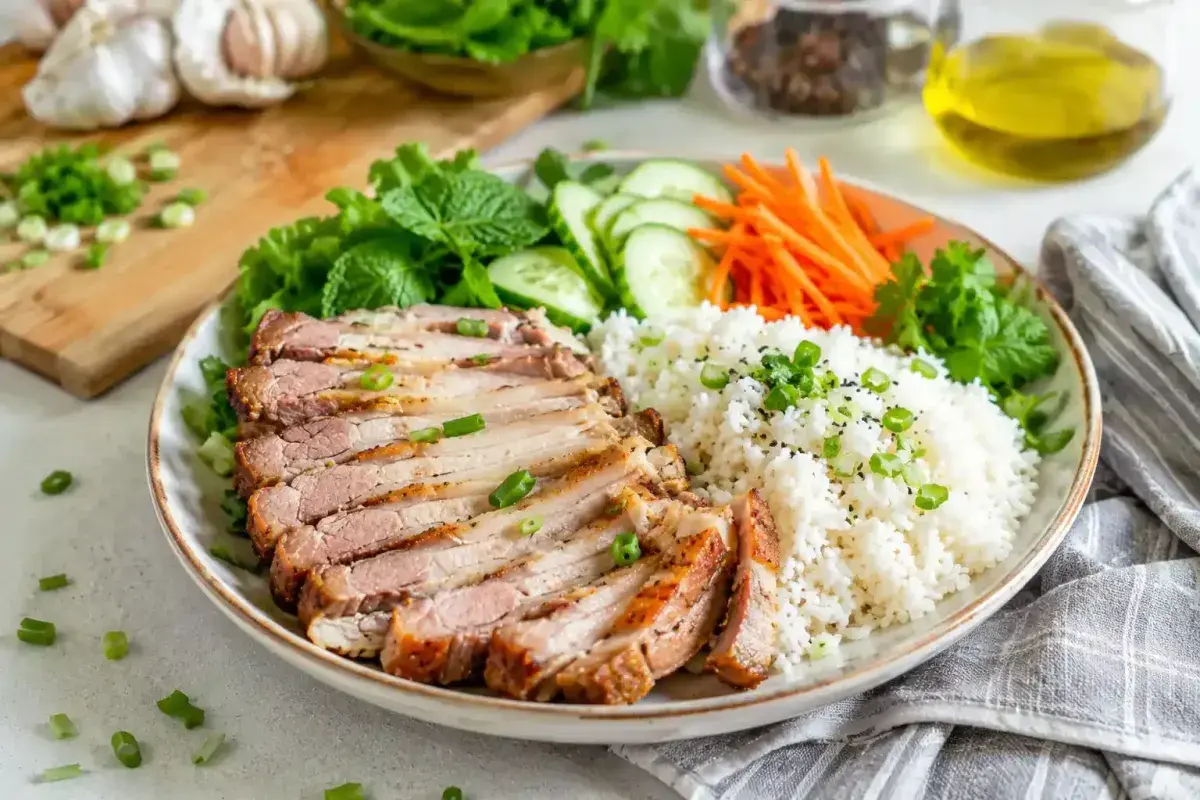 Leftover sliced pork belly prepared for a second meal