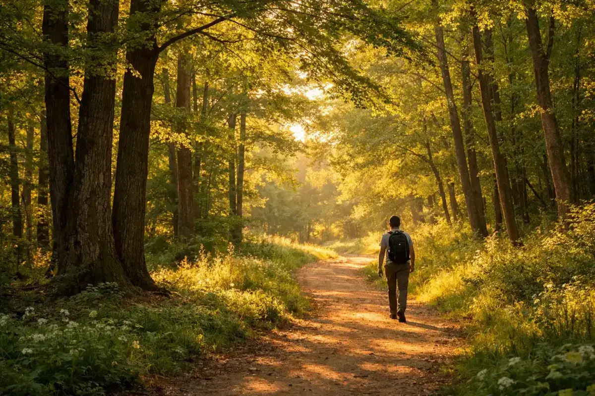 Peaceful walk in nature supporting mental wellbeing