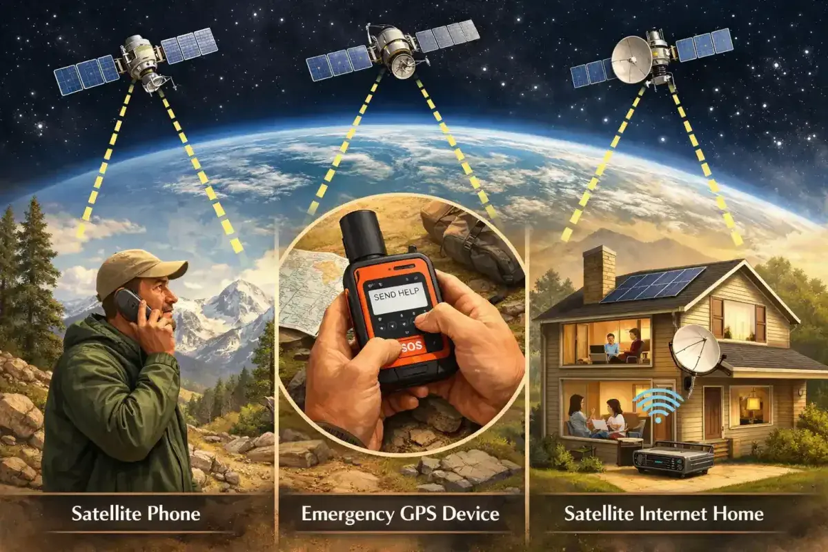 Three generations of satellite communication working together