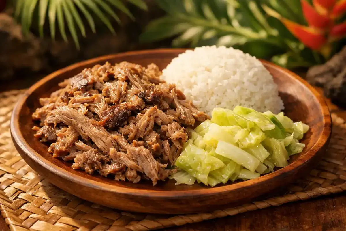 Traditional Hawaiian kalua pig served with rice