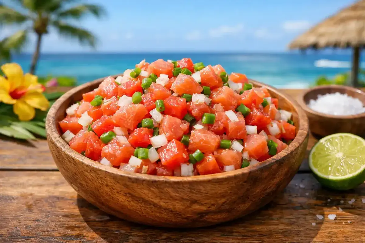 Traditional Hawaiian lomi salmon with tomatoes
