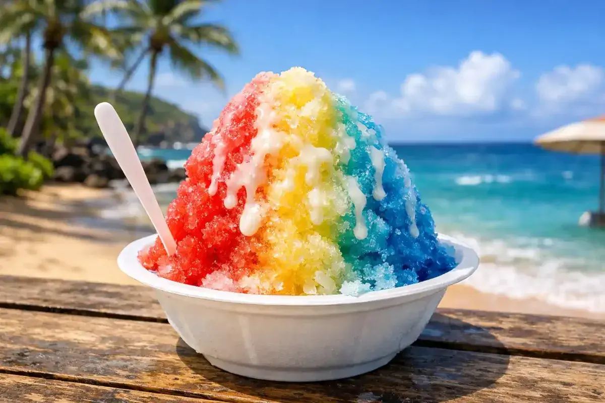 Traditional Hawaiian shave ice with tropical flavors