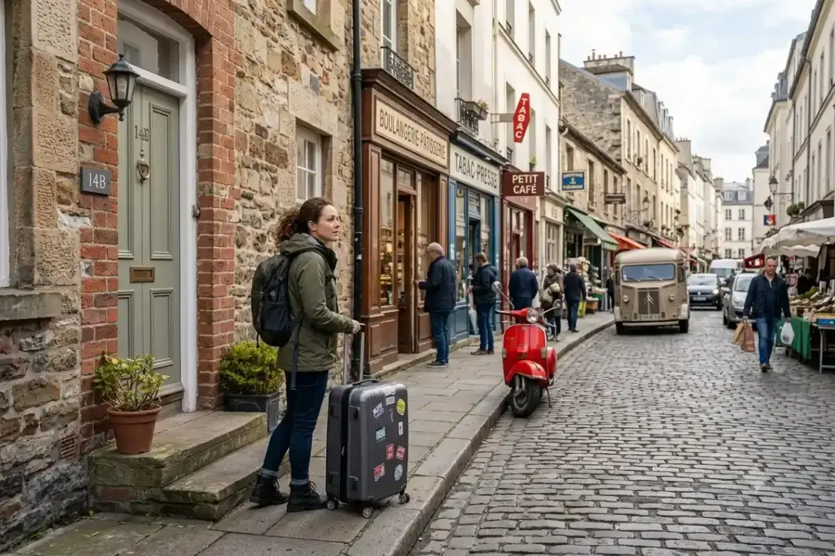 Traveler exploring the neighborhood around an Airbnb rental