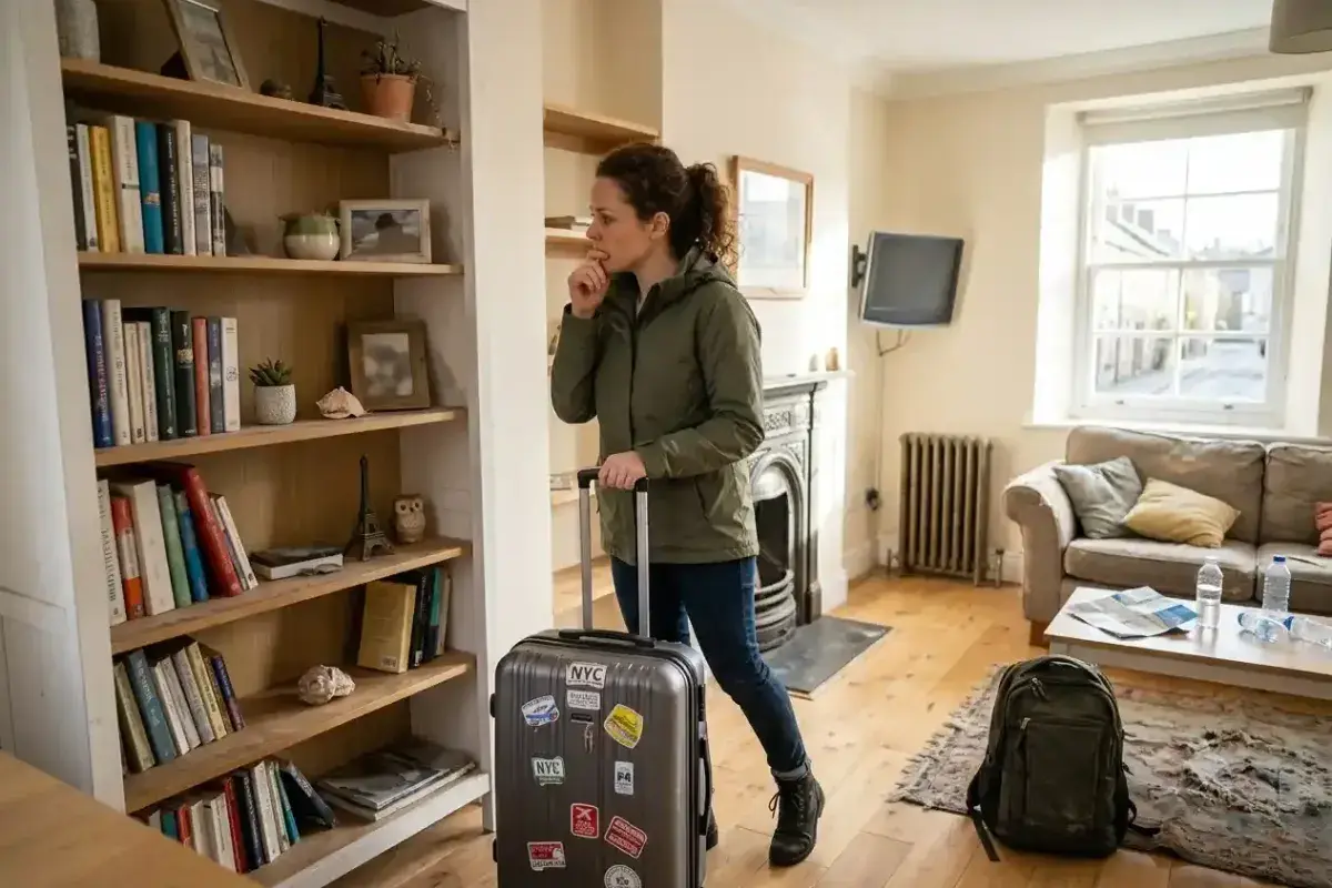 Traveler inspecting the cleanliness of an Airbnb rental
