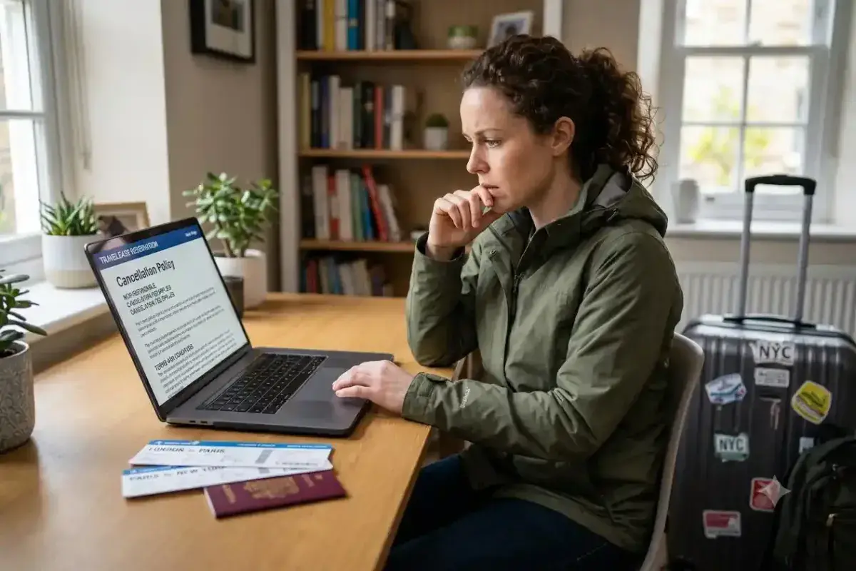 Traveler reviewing an Airbnb cancellation policy before changing travel plans