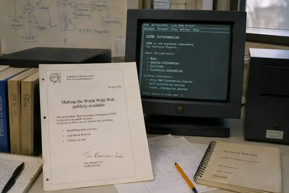 CERN public release of the World Wide Web in 1993
