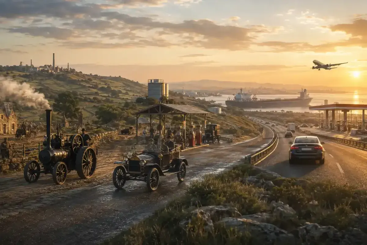 Evolution of transportation influenced by petroleum