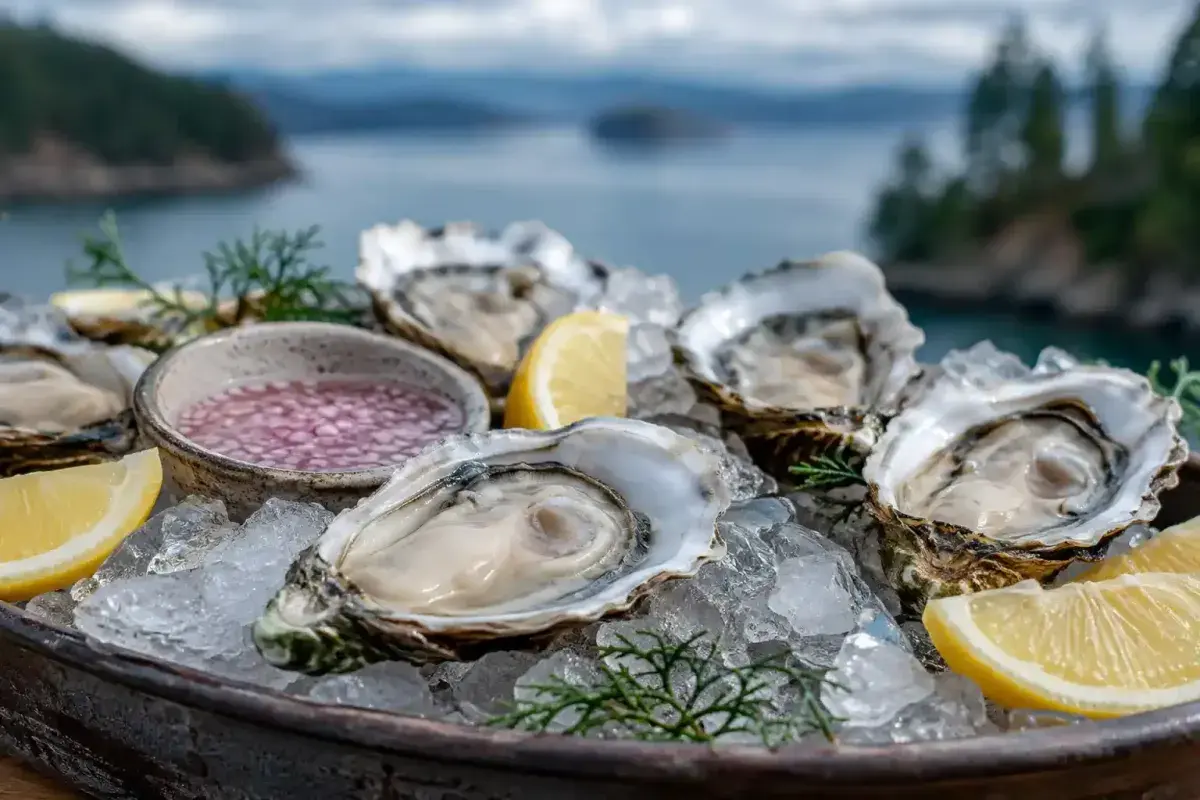 Fresh Pacific oysters served on ice in Washington State