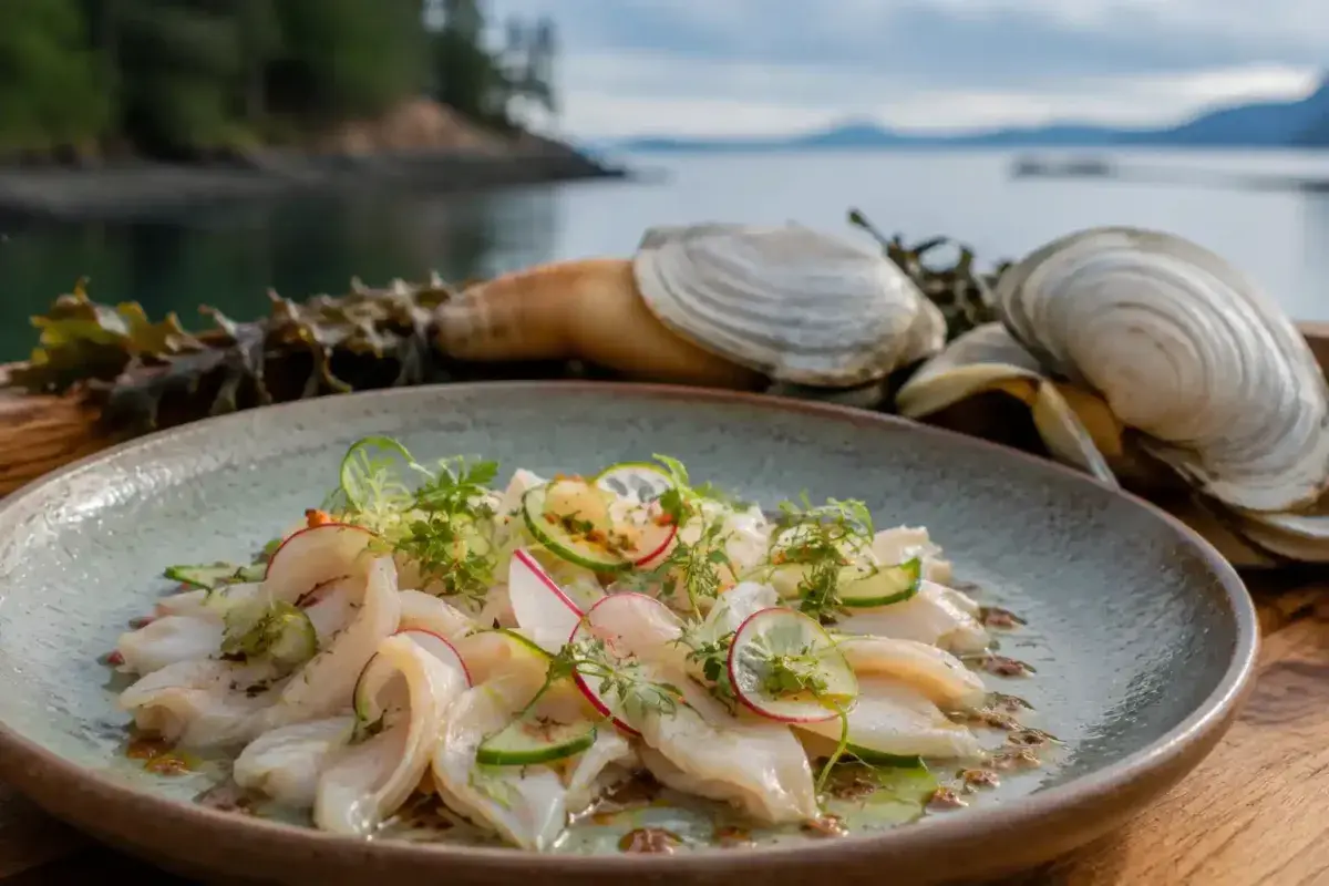 Fresh Washington geoduck prepared as a regional seafood dish