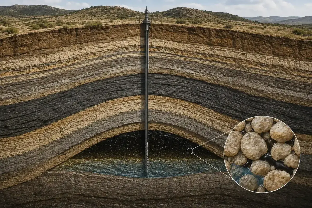 Petroleum stored inside porous underground rock