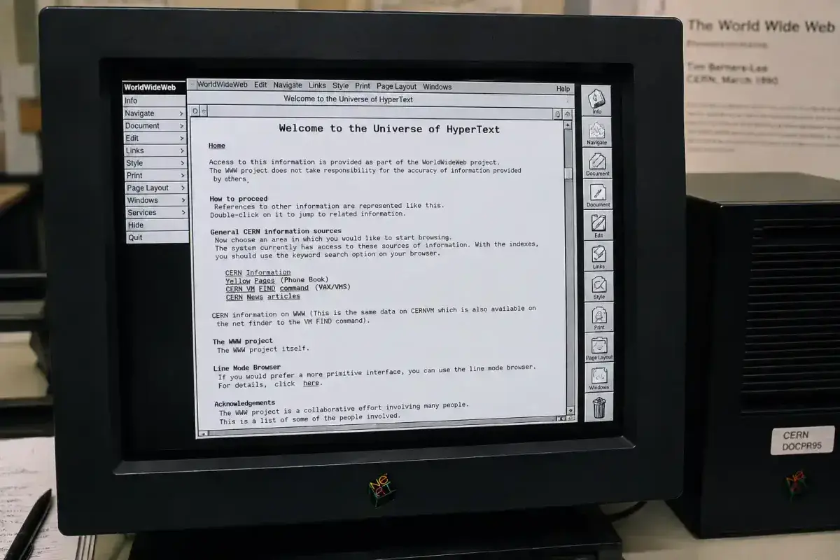 The original WorldWideWeb browser running on a NeXT computer