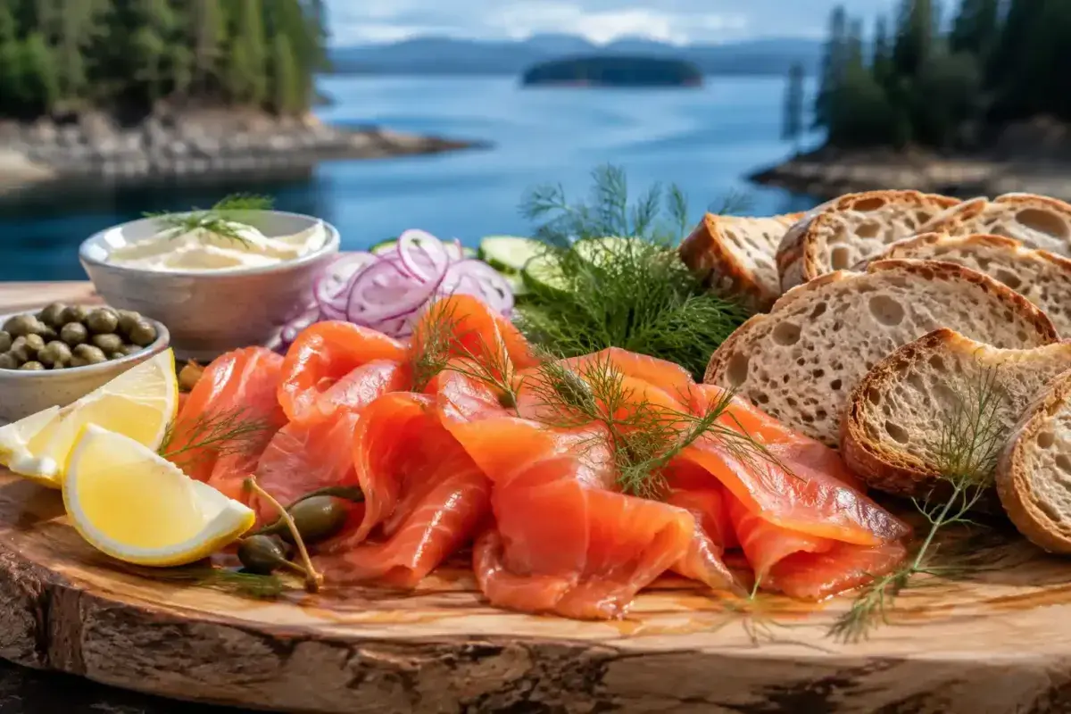 Washington smoked salmon served with bread, lemon, and herbs