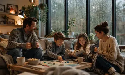 Family enjoying fun indoor activities during a rainy afternoon