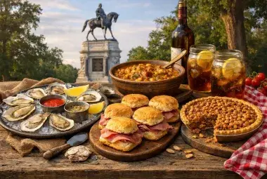 Traditional Virginia Foods Served on a Rustic Farmhouse Table