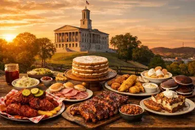 Traditional Tennessee Foods Displayed on a Southern Farm Table