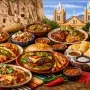 Authentic New Mexico food spread with chile dishes and traditional meals