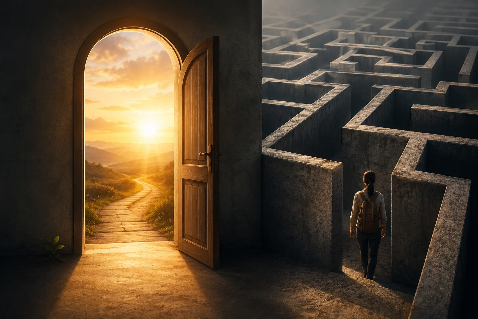 a woman entering the maze 