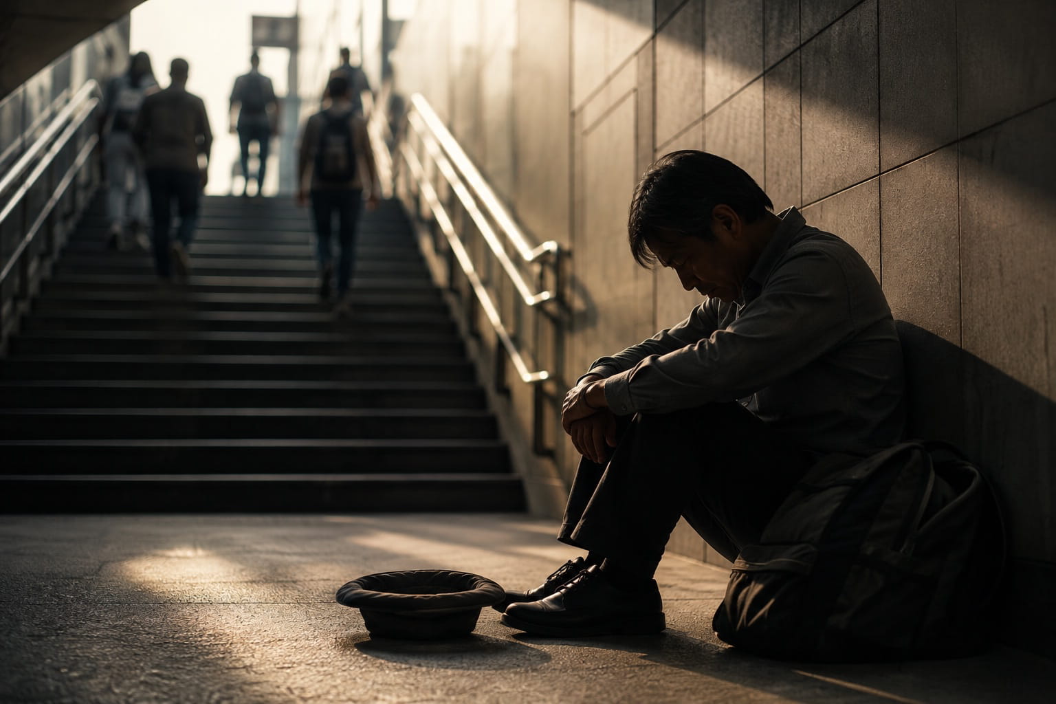 man on the train station - asking for help 