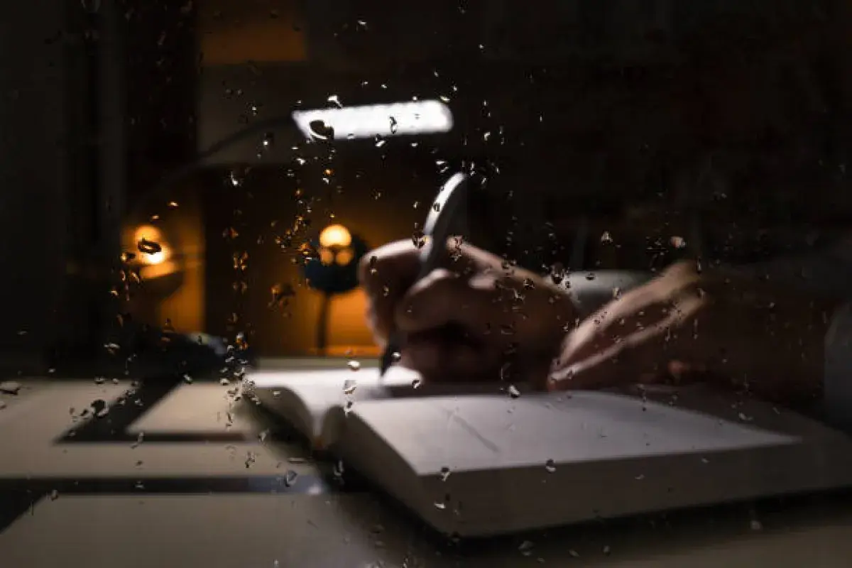 Writing beside a candle during a storm, symbolizing endurance and hope