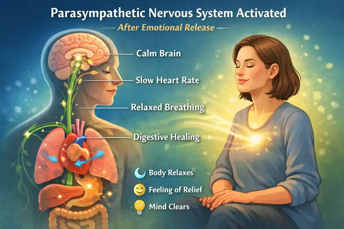 Illustration of the parasympathetic nervous system activating after emotional release