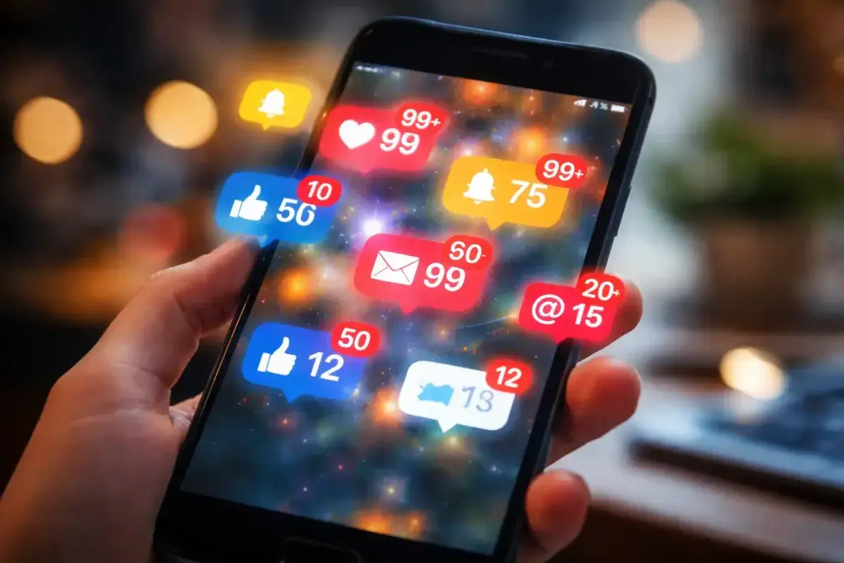  Mobile phone displaying multiple social media notifications