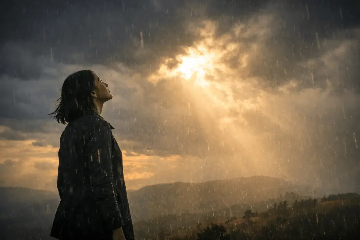 woman behind the reflection of sunlight