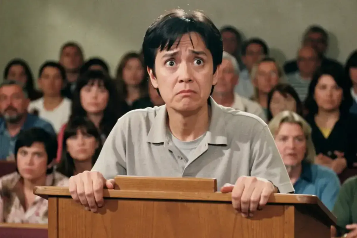 Individual feeling anxious during a public speaking scenario