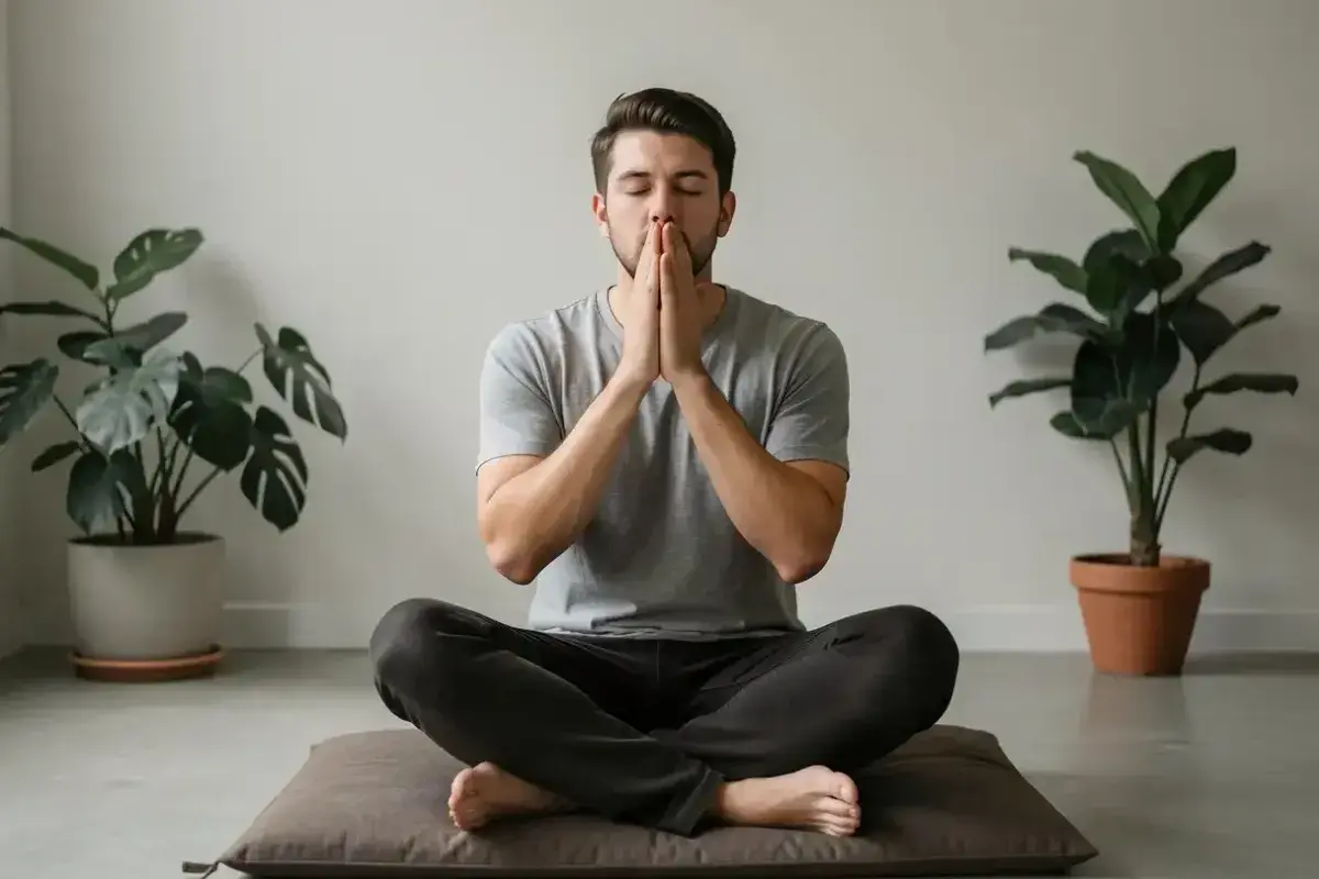 Individual using box breathing technique for anxiety relief