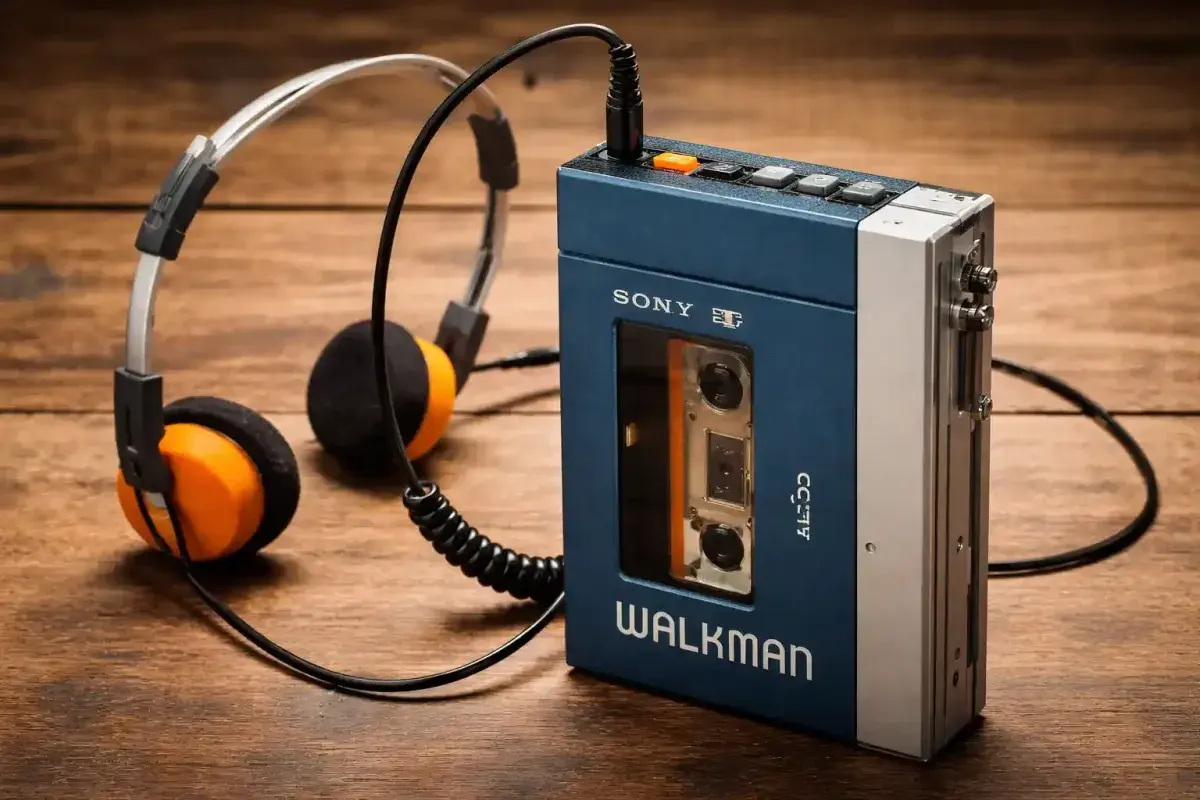 Vintage Walkman cassette player with headphones symbolizing personal listening culture