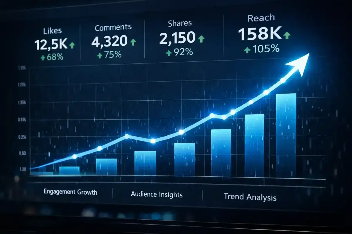  A digital graph showing rising engagement metrics on a screen