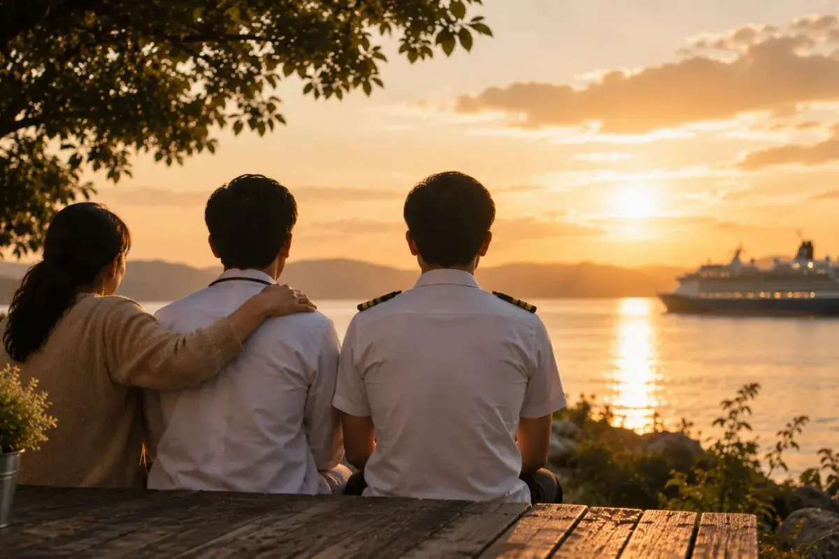 family watching the sunset 