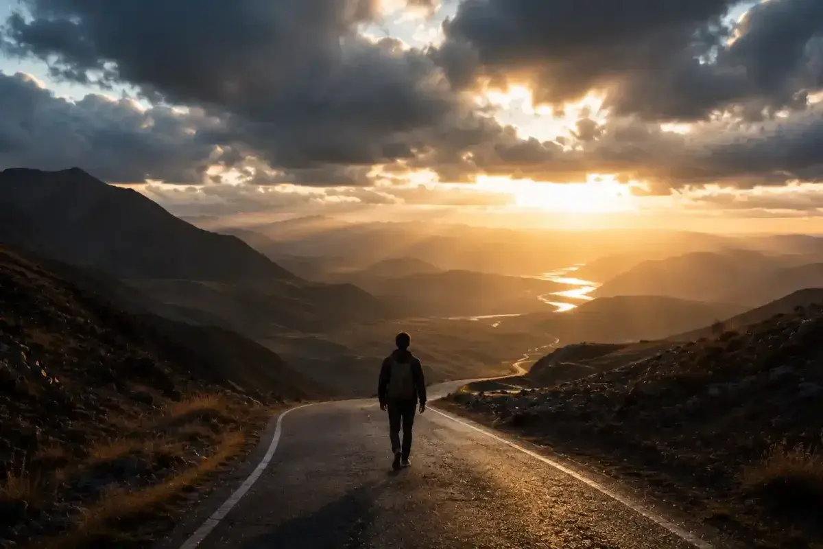 A solitary journey toward a distant goal