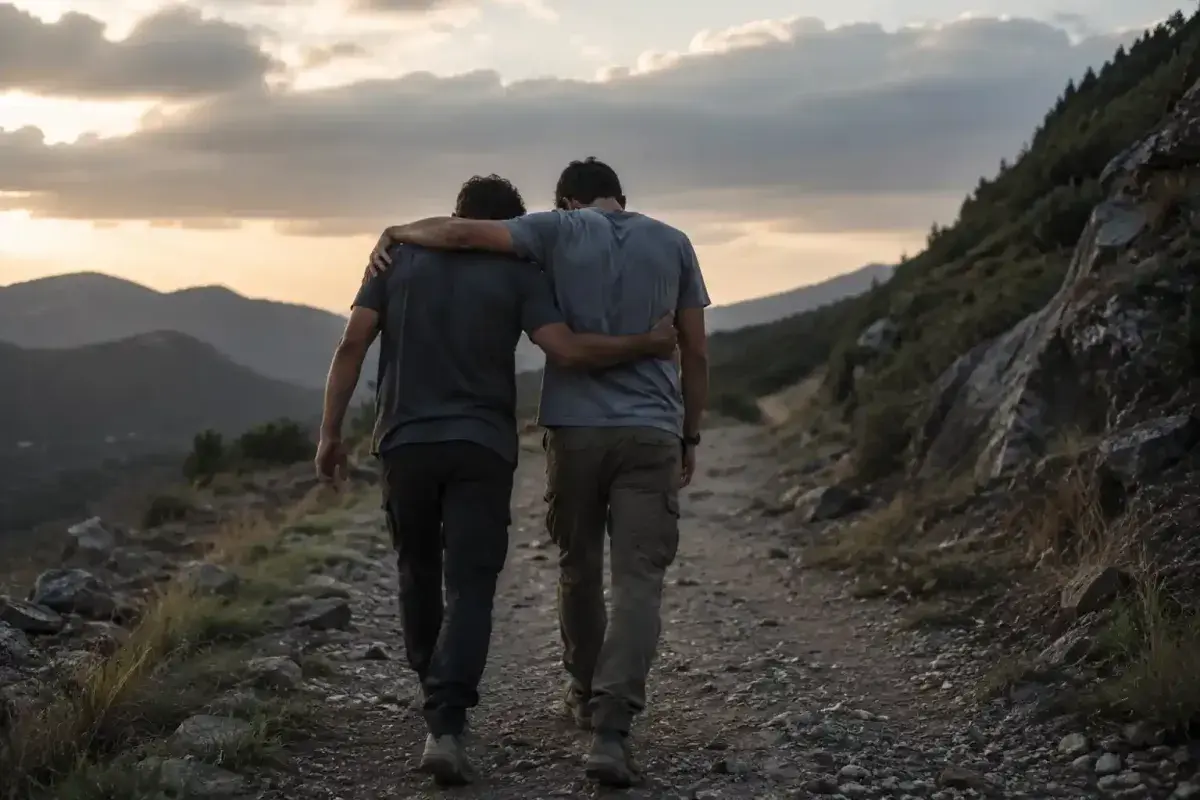 Two friends helping each other through difficult times