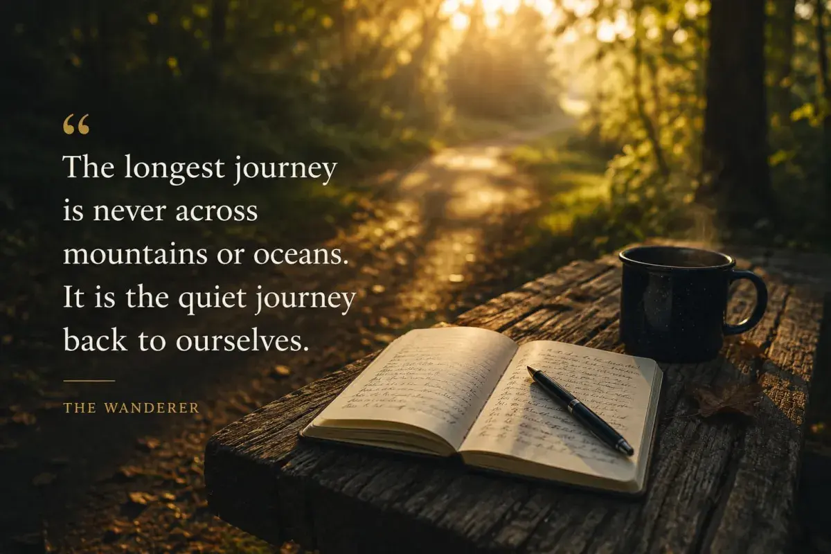 open book in the forest stating the longest journey 