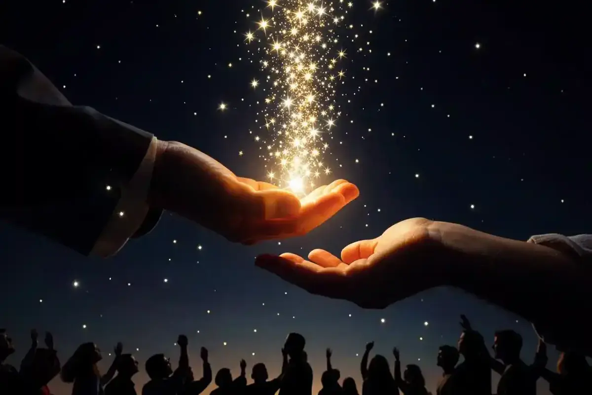 Hands releasing glowing wishes into a starry sky, symbolizing reclaimed agency and the power of shared dreams.