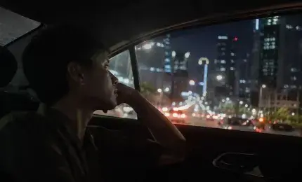 A person reflecting during a life changing taxi ride