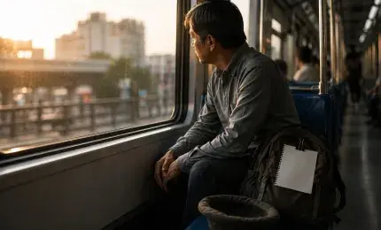 man on the train with a backpack 
