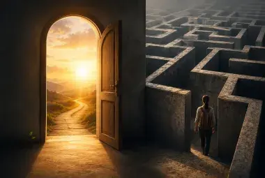 a woman entering the maze 